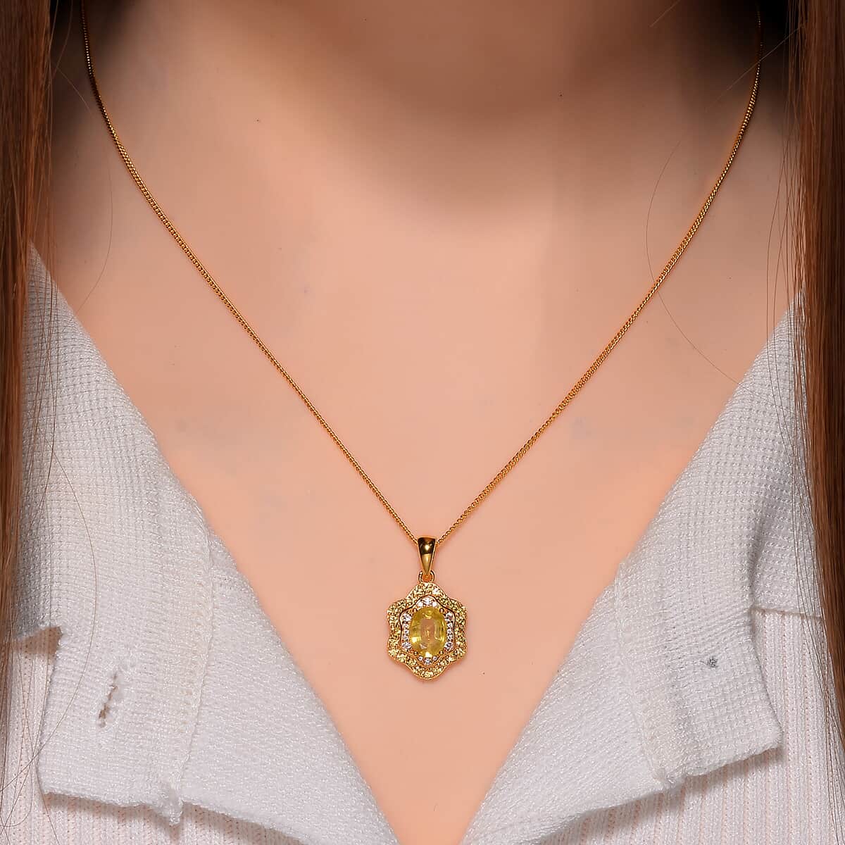 Doorbuster Madagascar Yellow Sapphire and White Zircon 2.10 ctw Tidal Majesty Pendant Necklace in 18K Vermeil Yellow Gold Over Sterling Silver 20 Inches image number 1