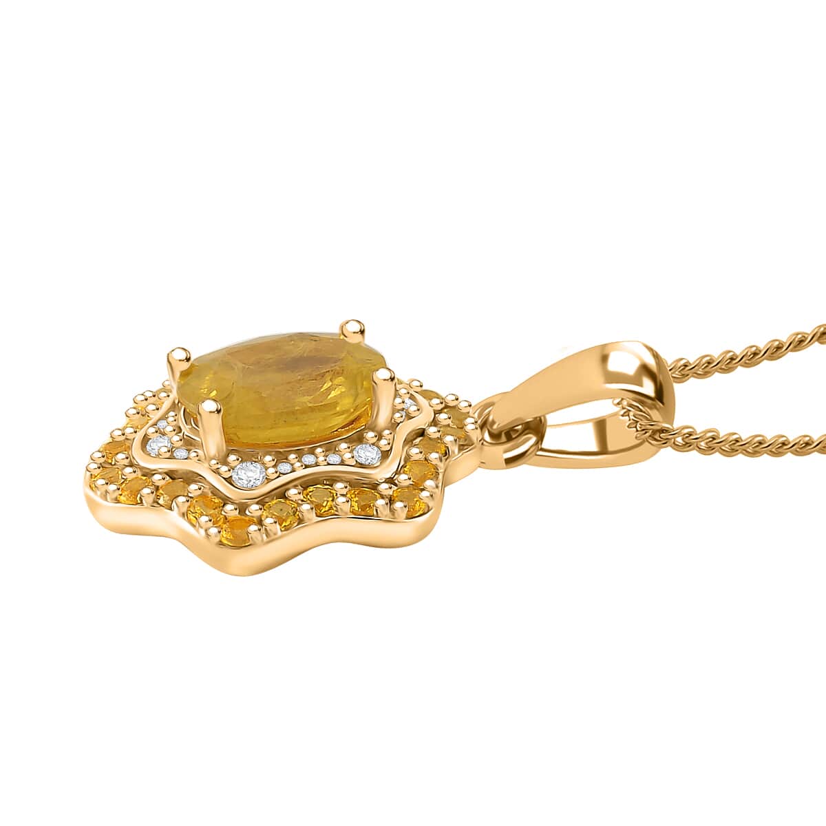 Doorbuster Madagascar Yellow Sapphire and White Zircon 2.10 ctw Tidal Majesty Pendant Necklace in 18K Vermeil Yellow Gold Over Sterling Silver 20 Inches image number 2