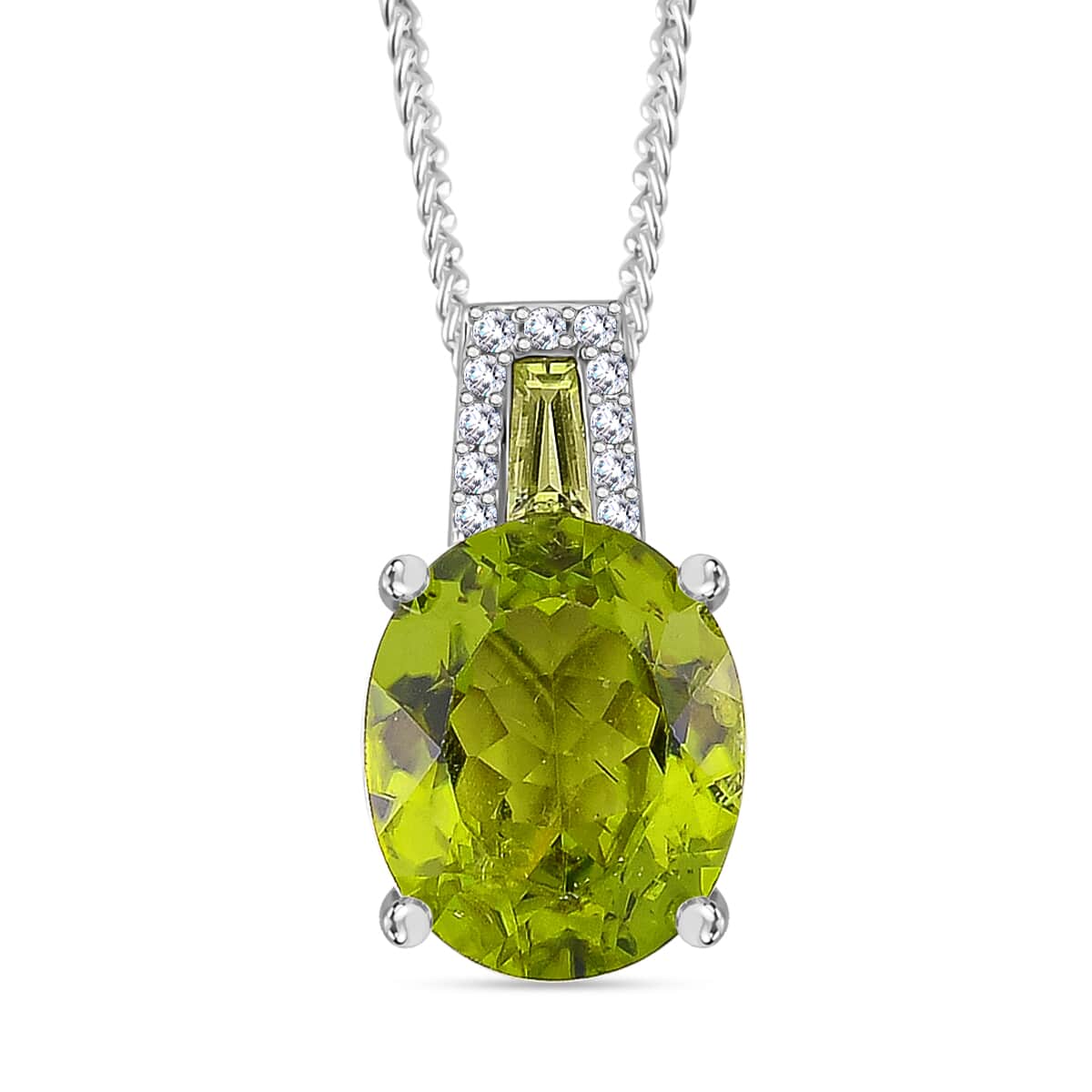 Doorbuster Hebei Peridot and White Zircon 4.35 ctw Forest Dew Pendant Necklace in Platinum Over and Rhodium Over Sterling Silver 20 Inches image number 0