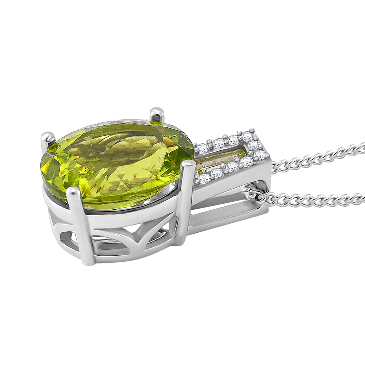 Doorbuster Hebei Peridot and White Zircon 4.35 ctw Forest Dew Pendant Necklace in Platinum Over and Rhodium Over Sterling Silver 20 Inches image number 2