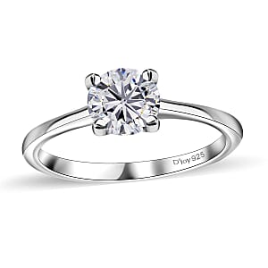 Moissanite 1.90 ctw Solitaire Ring (Size 6.0) and Pendant without Chain in Rhodium Over Sterling Silver