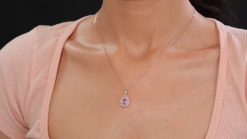 Narsipatnam Pink Spinel, Pink Sapphire, Diamond 1.25 ctw Pendant Necklace 20 Inches in 18K Vermeil Rose Gold Over Sterling Silver