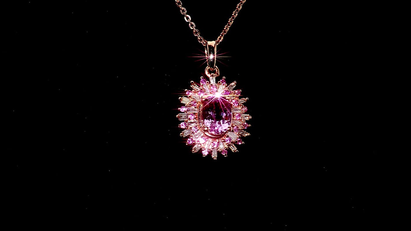 Narsipatnam Pink Spinel, Pink Sapphire, Diamond 1.25 ctw Pendant Necklace 20 Inches in 18K Vermeil Rose Gold Over Sterling Silver