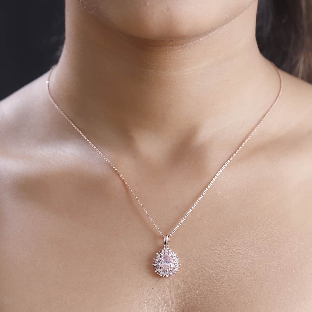 Narsipatnam Pink Spinel, Pink Sapphire, Diamond 1.25 ctw Sunrays Pendant Necklace 20 Inches in 18K Vermeil Rose Gold Over Sterling Silver image number 2