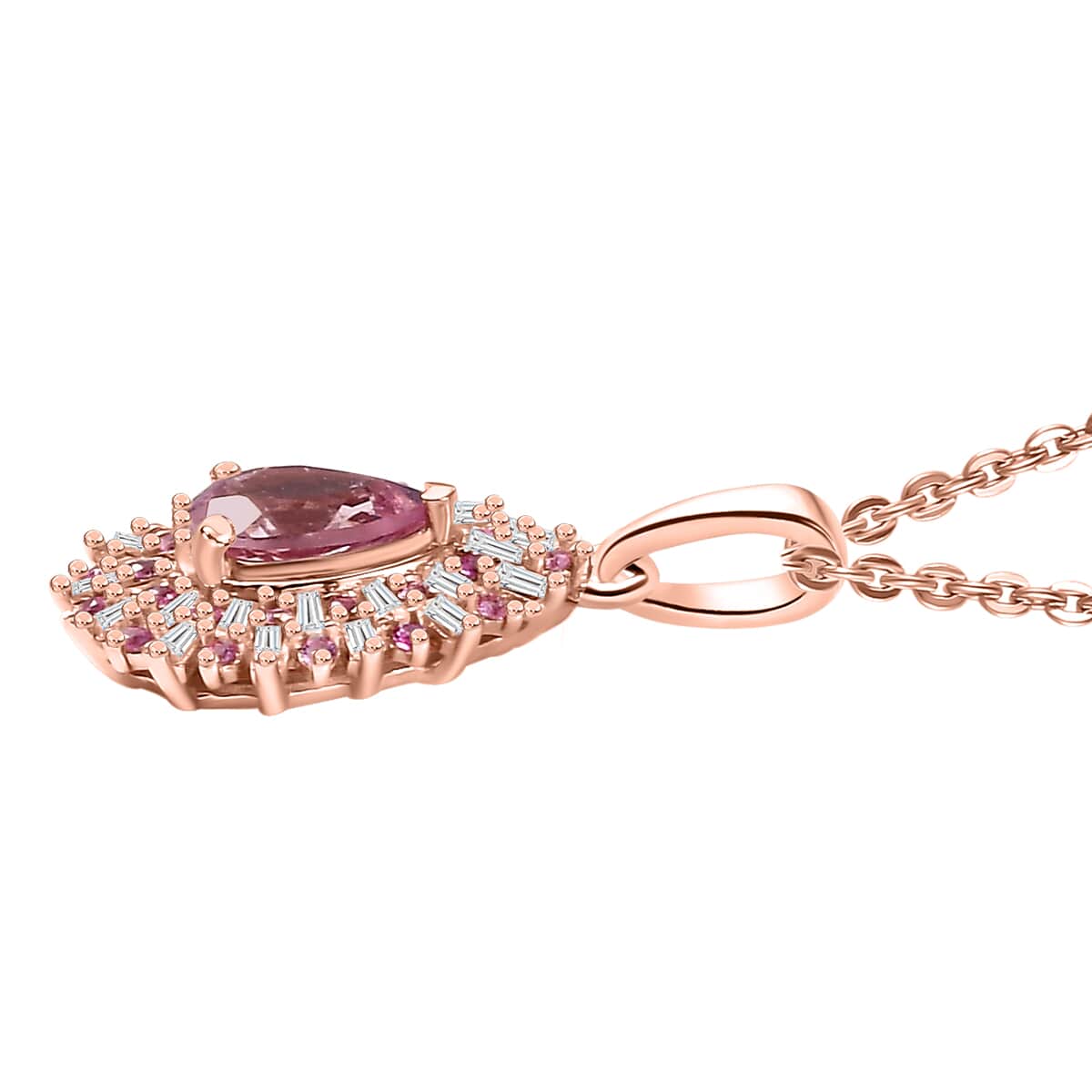 Narsipatnam Pink Spinel, Pink Sapphire, Diamond 1.25 ctw Sunrays Pendant Necklace 20 Inches in 18K Vermeil Rose Gold Over Sterling Silver image number 3