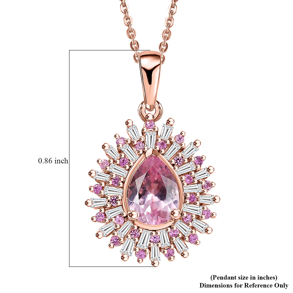 Narsipatnam Pink Spinel, Pink Sapphire, Diamond 1.25 ctw Sunrays Pendant Necklace 20 Inches in 18K Vermeil Rose Gold Over Sterling Silver
