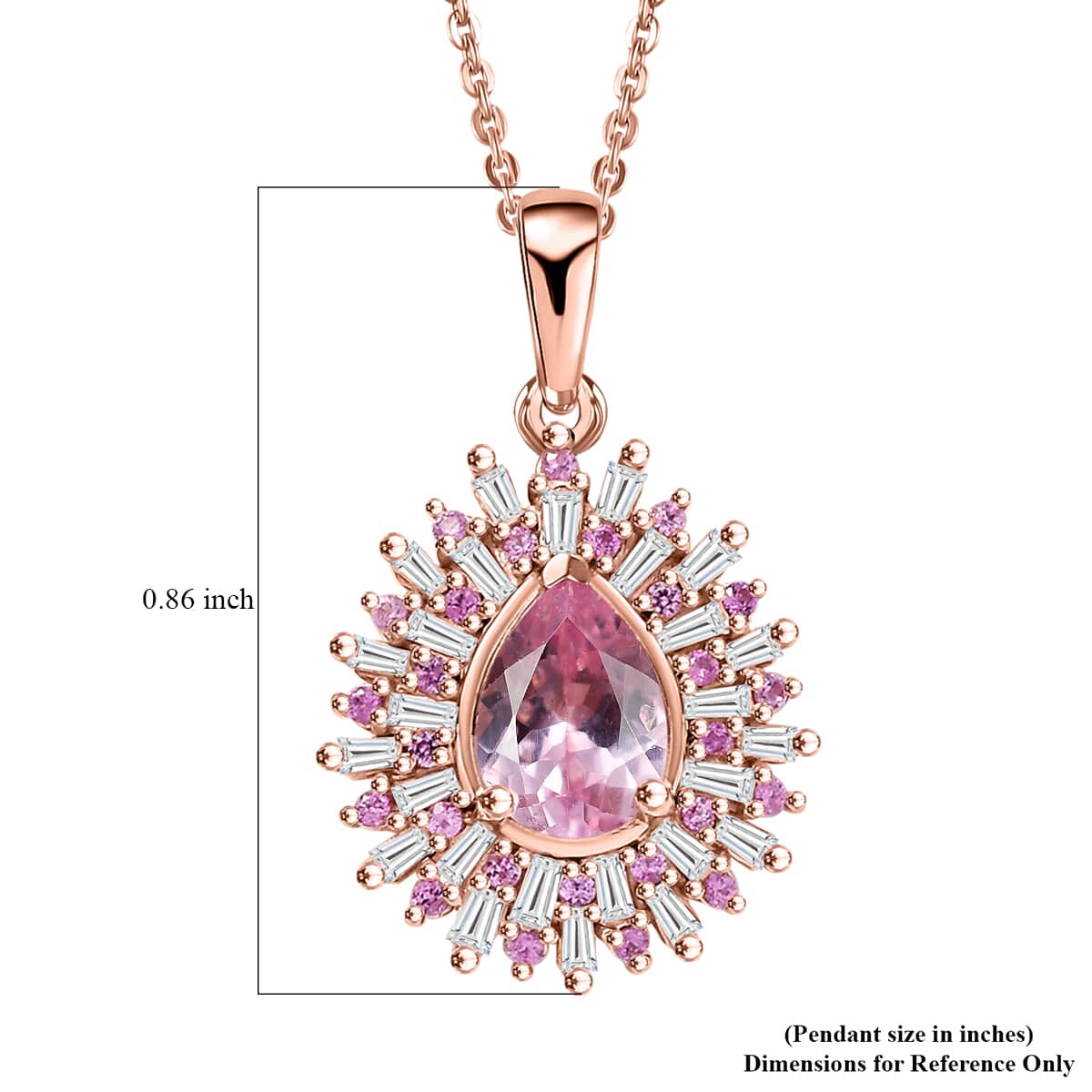 Narsipatnam Pink Spinel, Pink Sapphire, Diamond 1.25 ctw Sunrays Pendant Necklace 20 Inches in 18K Vermeil Rose Gold Over Sterling Silver image number 6