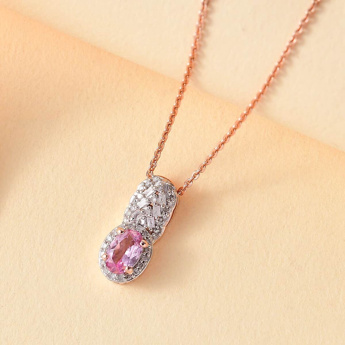 Premium Narsipatnam Pink Spinel and Diamond 0.70 ctw Blushing Elegance Pendant Necklace 20 Inches in 18K Vermeil Rose Gold Over Sterling Silver image number 1