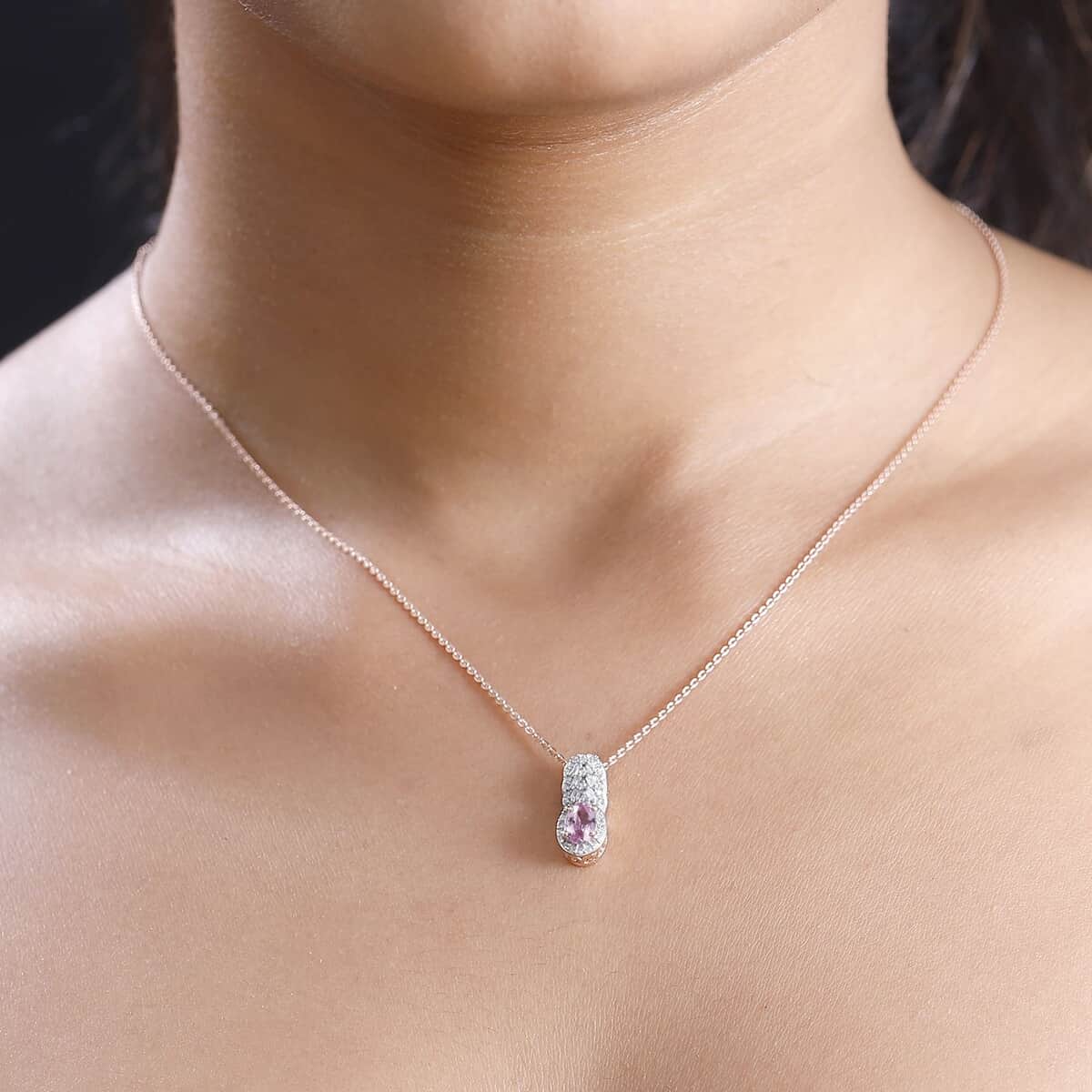 Premium Narsipatnam Pink Spinel and Diamond 0.70 ctw Blushing Elegance Pendant Necklace 20 Inches in 18K Vermeil Rose Gold Over Sterling Silver image number 2