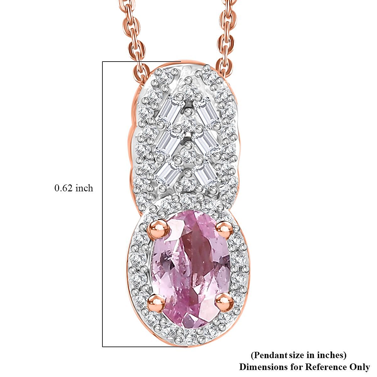 Premium Narsipatnam Pink Spinel and Diamond 0.70 ctw Blushing Elegance Pendant Necklace 20 Inches in 18K Vermeil Rose Gold Over Sterling Silver