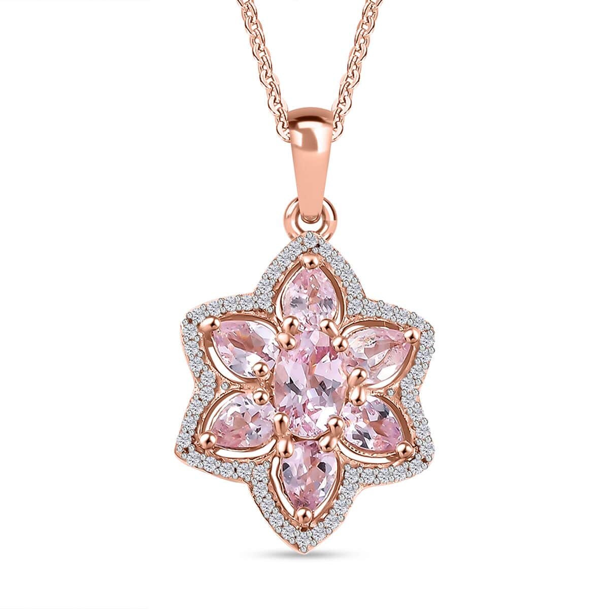 Narsipatnam Pink Spinel and White Zircon 1.75 ctw Blossom Flower Pendant Necklace 20 Inches in 18K Vermeil Rose Gold Over Sterling Silver image number 0