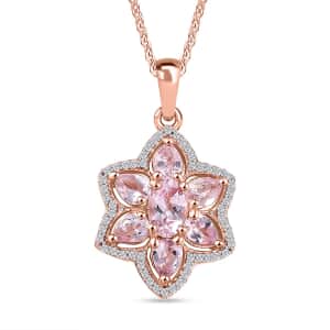 Narsipatnam Pink Spinel and White Zircon 1.75 ctw Blossom Flower Pendant Necklace 20 Inches in 18K Vermeil Rose Gold Over Sterling Silver