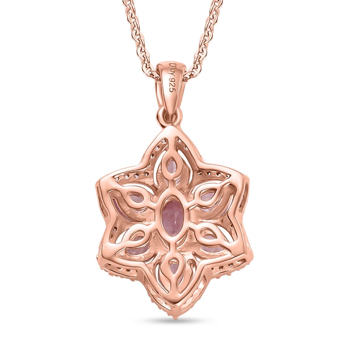 Narsipatnam Pink Spinel and White Zircon 1.75 ctw Blossom Flower Pendant Necklace 20 Inches in 18K Vermeil Rose Gold Over Sterling Silver image number 4