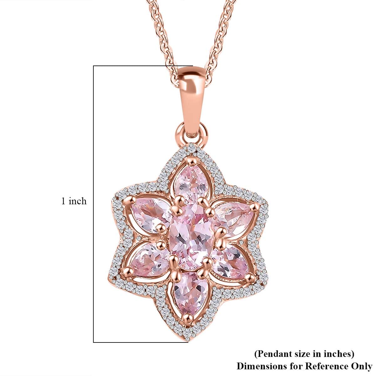 Narsipatnam Pink Spinel and White Zircon 1.75 ctw Blossom Flower Pendant Necklace 20 Inches in 18K Vermeil Rose Gold Over Sterling Silver image number 6