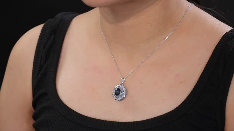 Blue Star Sapphire (DF) and Multi Gemstone 6.30 ctw Celestial Dahlia Pendant Necklace in Rhodium Over Sterling Silver 20 Inches