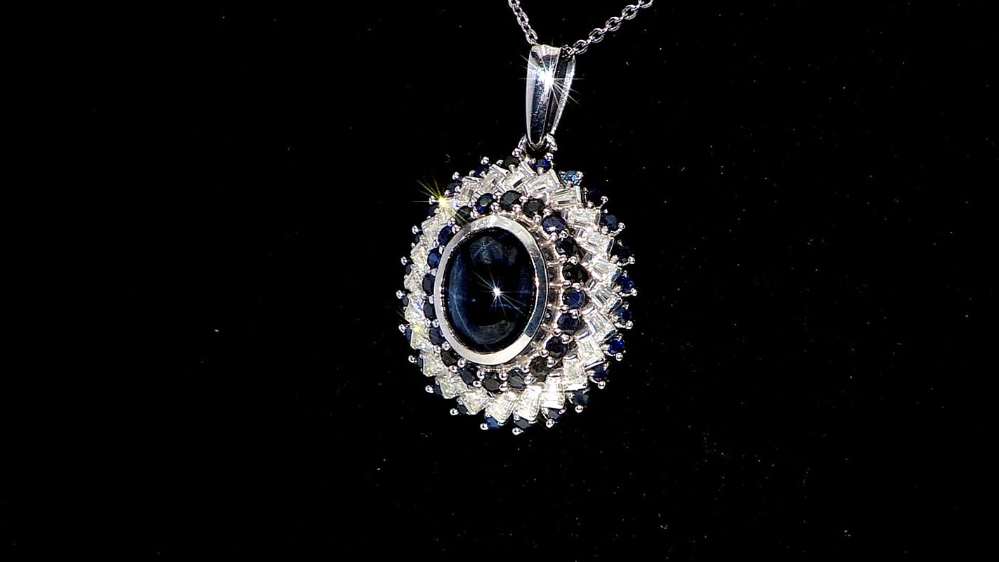 Blue Star Sapphire (DF) and Multi Gemstone 6.30 ctw Celestial Dahlia Pendant Necklace in Rhodium Over Sterling Silver 20 Inches