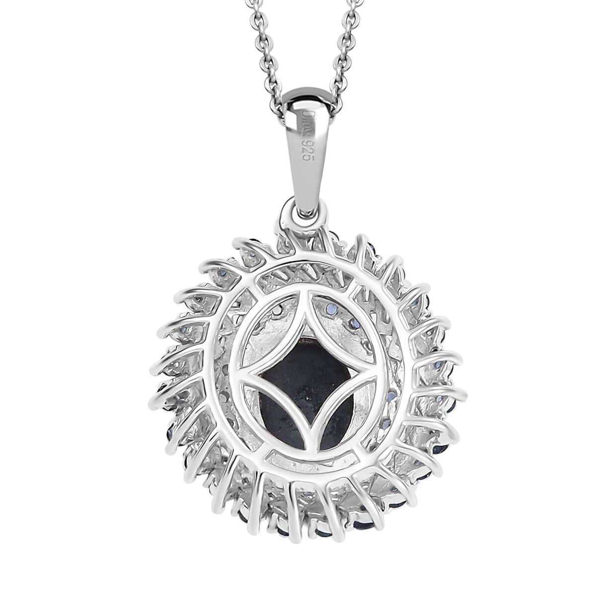 Blue Star Sapphire (DF) and Multi Gemstone 6.30 ctw Celestial Dahlia Pendant Necklace in Rhodium Over Sterling Silver 20 Inches (Del. in 10-12 Days) image number 4