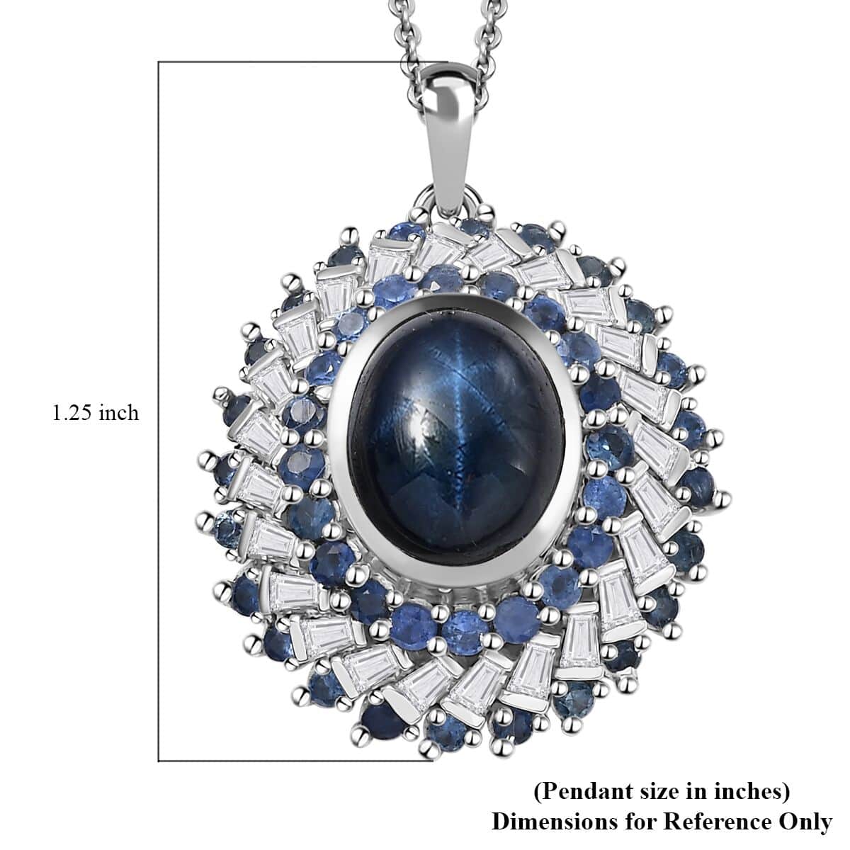 Blue Star Sapphire (DF) and Multi Gemstone 6.30 ctw Celestial Dahlia Pendant Necklace in Rhodium Over Sterling Silver 20 Inches (Del. in 10-12 Days) image number 5