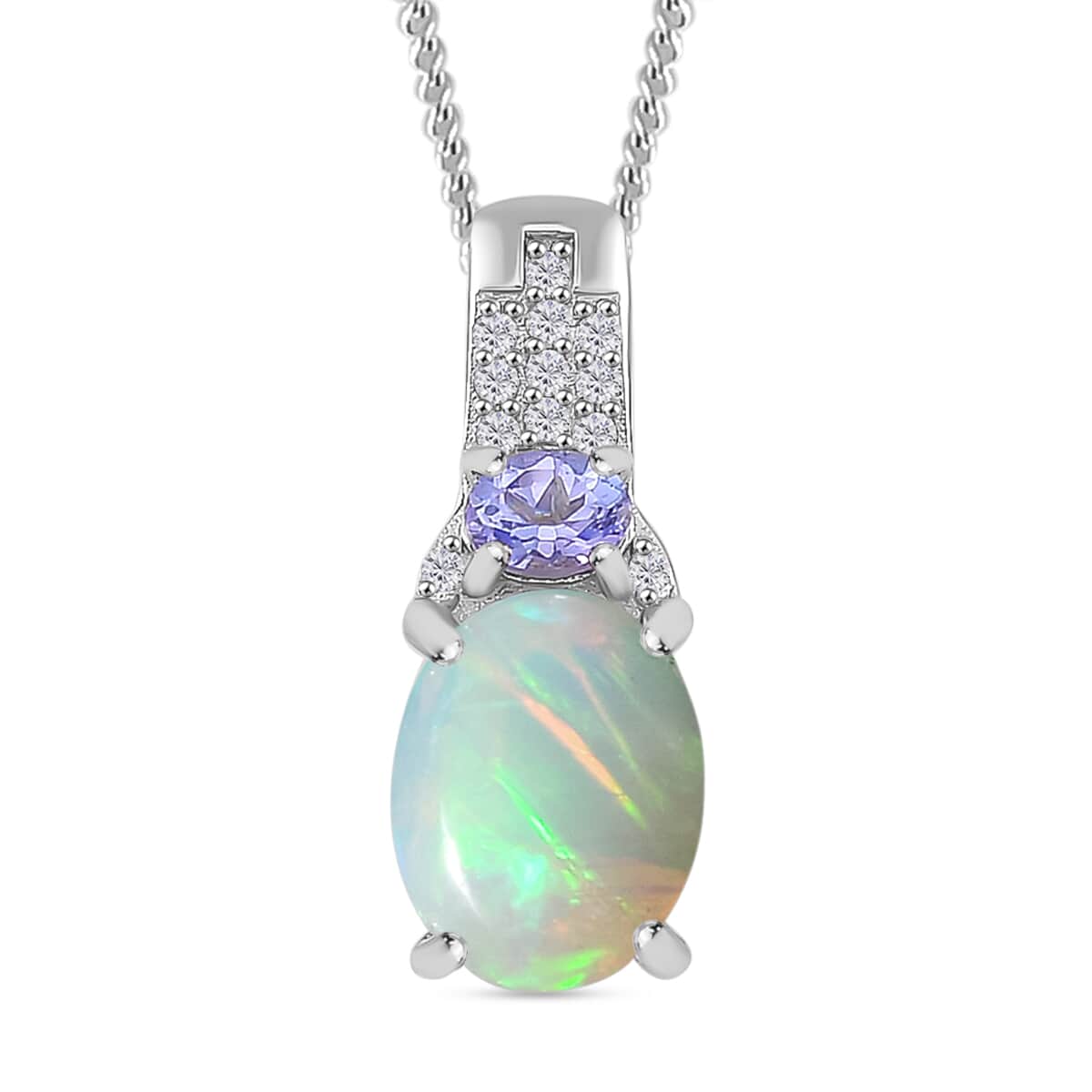 Doorbuster Ethiopian Welo Opal and Multi Gemstone 1.50 ctw Aurora Grove Pendant Necklace 20 Inches in Platinum and Rhodium Over Sterling Silver image number 0