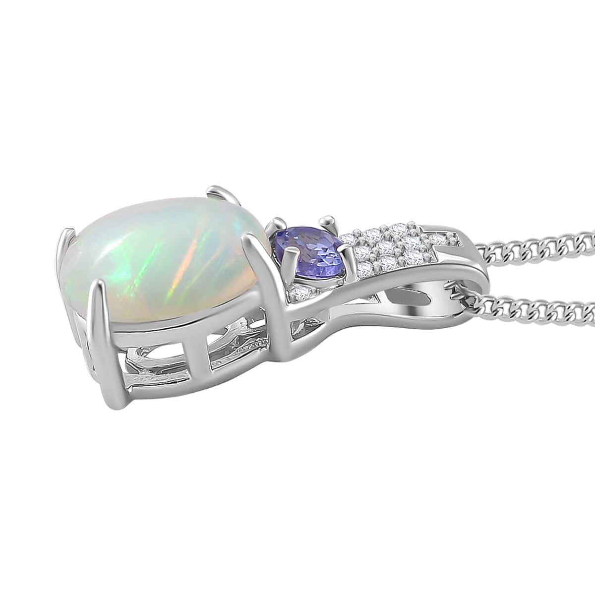 Doorbuster Ethiopian Welo Opal and Multi Gemstone 1.50 ctw Aurora Grove Pendant Necklace 20 Inches in Platinum and Rhodium Over Sterling Silver image number 2