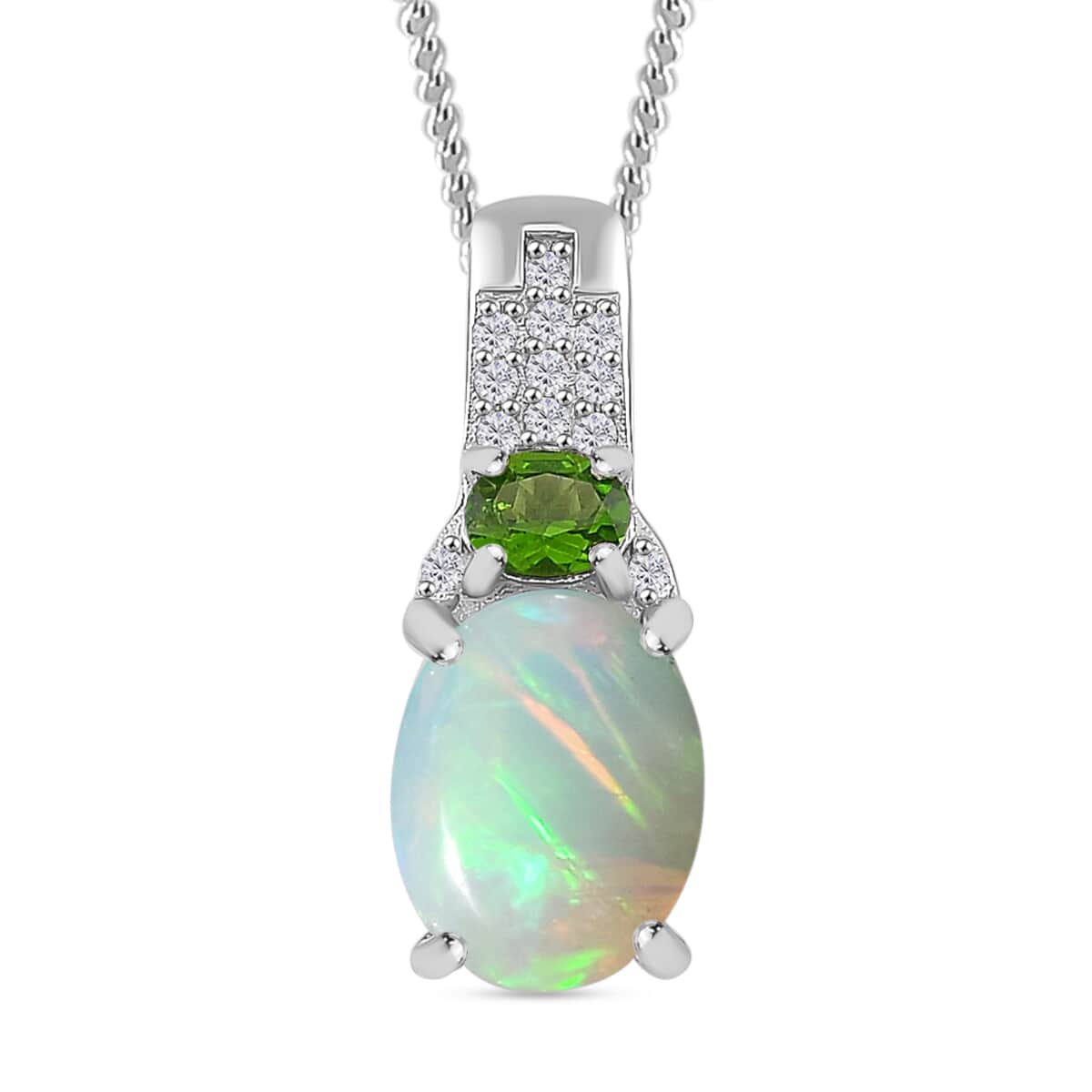 Doorbuster Ethiopian Welo Opal and Multi Gemstone 1.40 ctw Aurora Grove Pendant Necklace 20 Inches in Platinum and Rhodium Over Sterling Silver image number 0