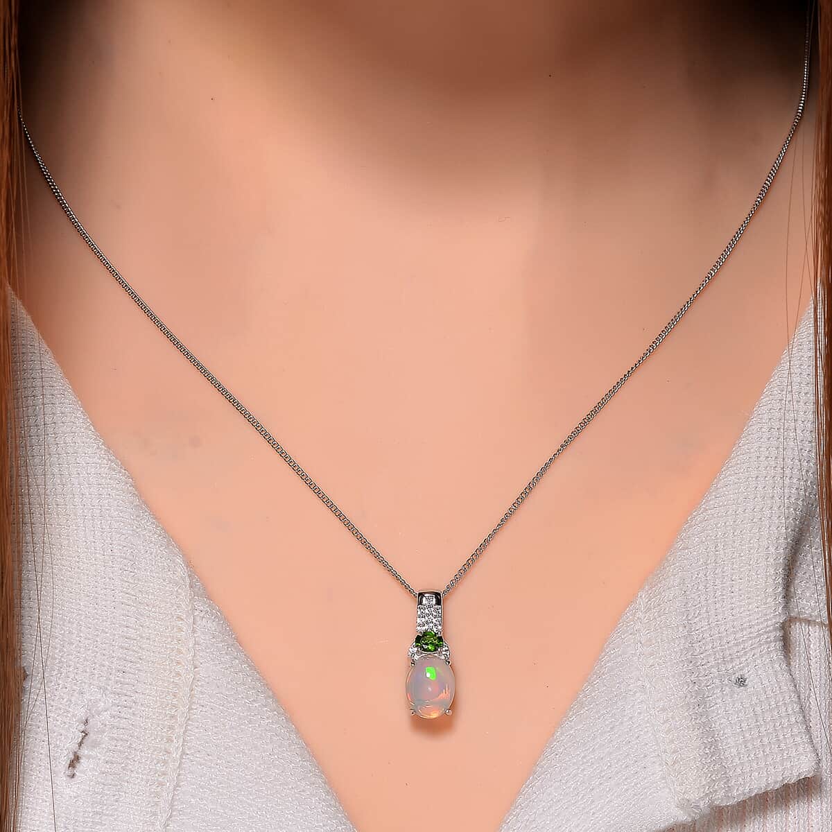 Doorbuster Ethiopian Welo Opal and Multi Gemstone 1.40 ctw Aurora Grove Pendant Necklace 20 Inches in Platinum and Rhodium Over Sterling Silver image number 1