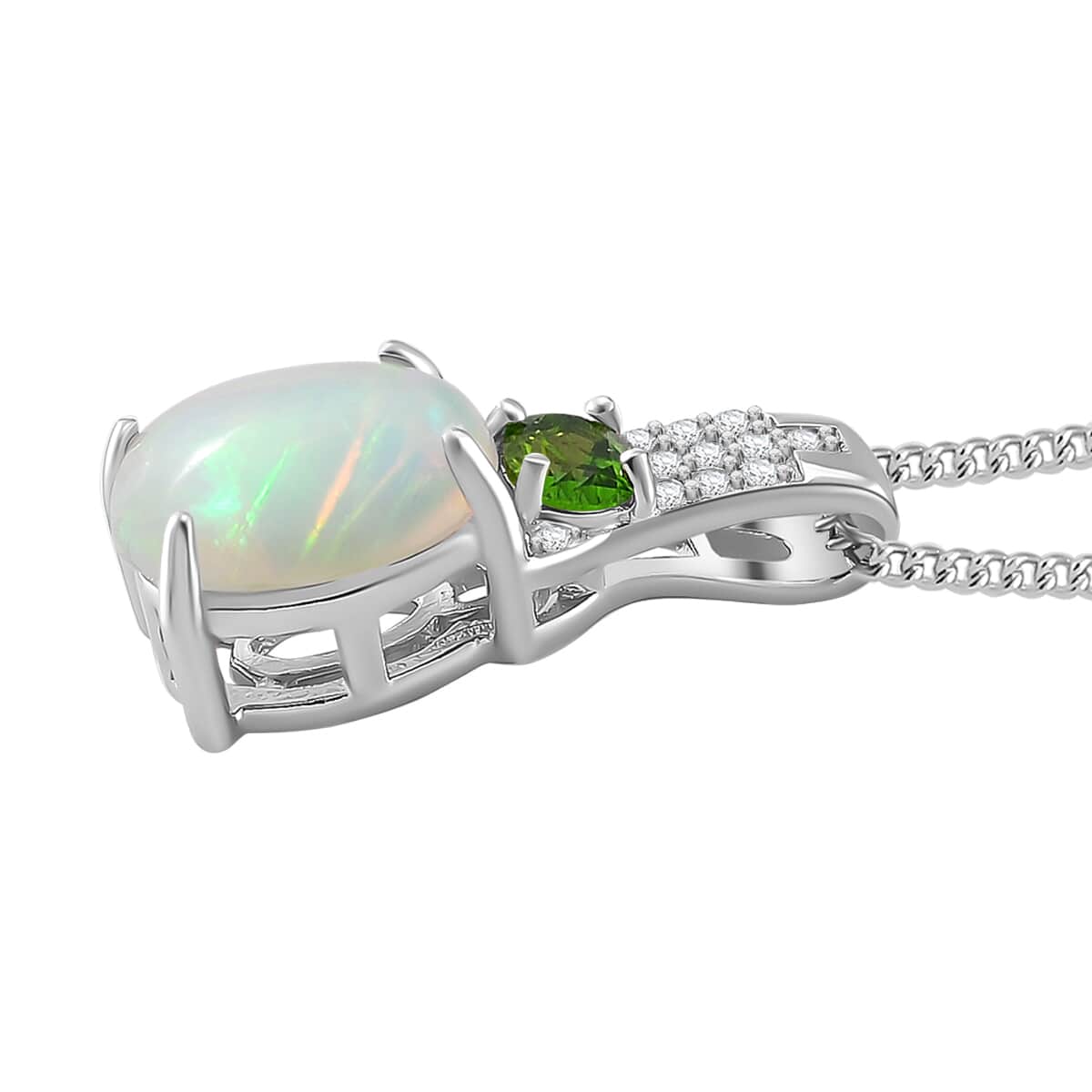 Doorbuster Ethiopian Welo Opal and Multi Gemstone 1.40 ctw Aurora Grove Pendant Necklace 20 Inches in Platinum and Rhodium Over Sterling Silver image number 2