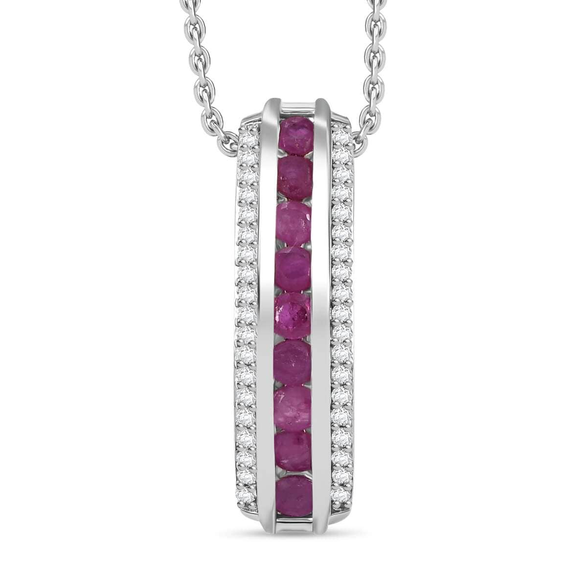 Doorbuster Karis Ruby, White Zircon Pendant in Platinum Bond with Stainless Steel Necklace (20 Inches) 1.25 ctw image number 0