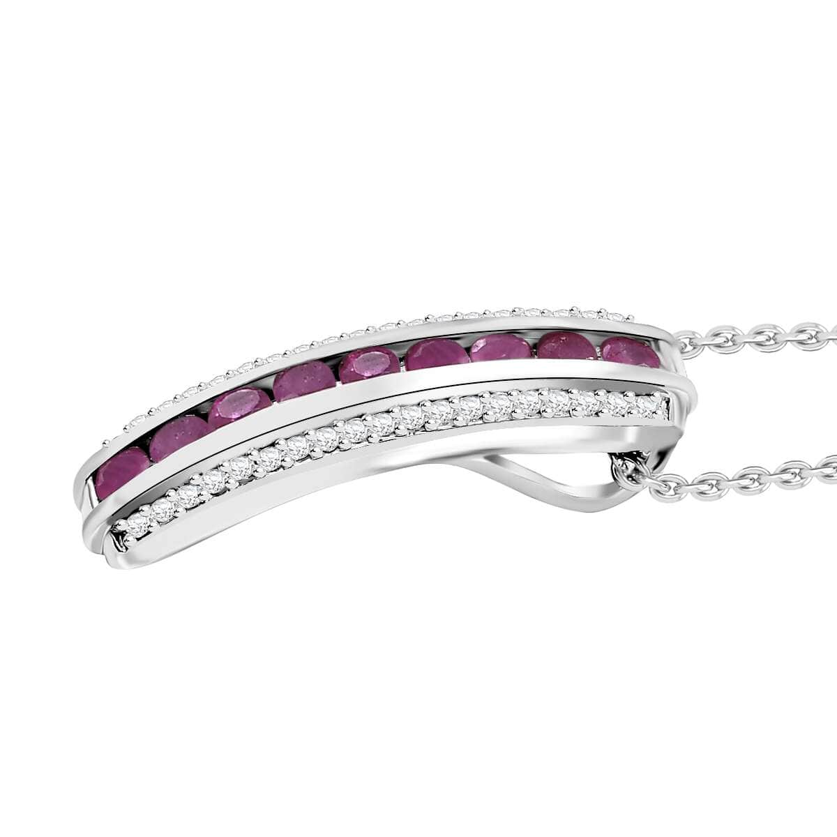 Doorbuster Karis Ruby, White Zircon Pendant in Platinum Bond with Stainless Steel Necklace (20 Inches) 1.25 ctw image number 3