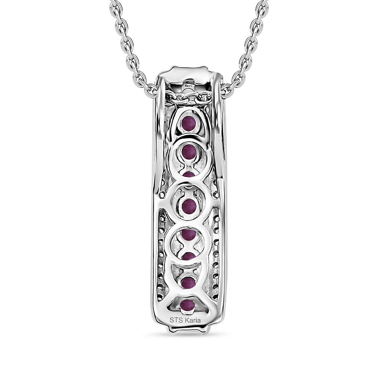 Karis Ruby and White Zircon 1.25 ctw Vertical Bar Pendant in Platinum Bond with Stainless Steel Necklace 20 Inches