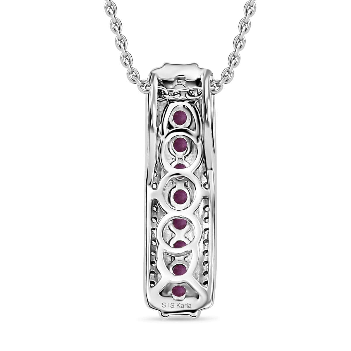 Doorbuster Karis Ruby, White Zircon Pendant in Platinum Bond with Stainless Steel Necklace (20 Inches) 1.25 ctw image number 4