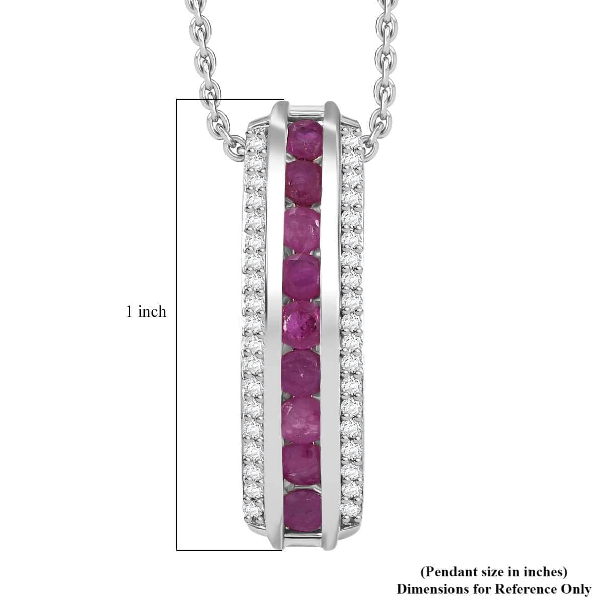 Doorbuster Karis Ruby, White Zircon Pendant in Platinum Bond with Stainless Steel Necklace (20 Inches) 1.25 ctw image number 5