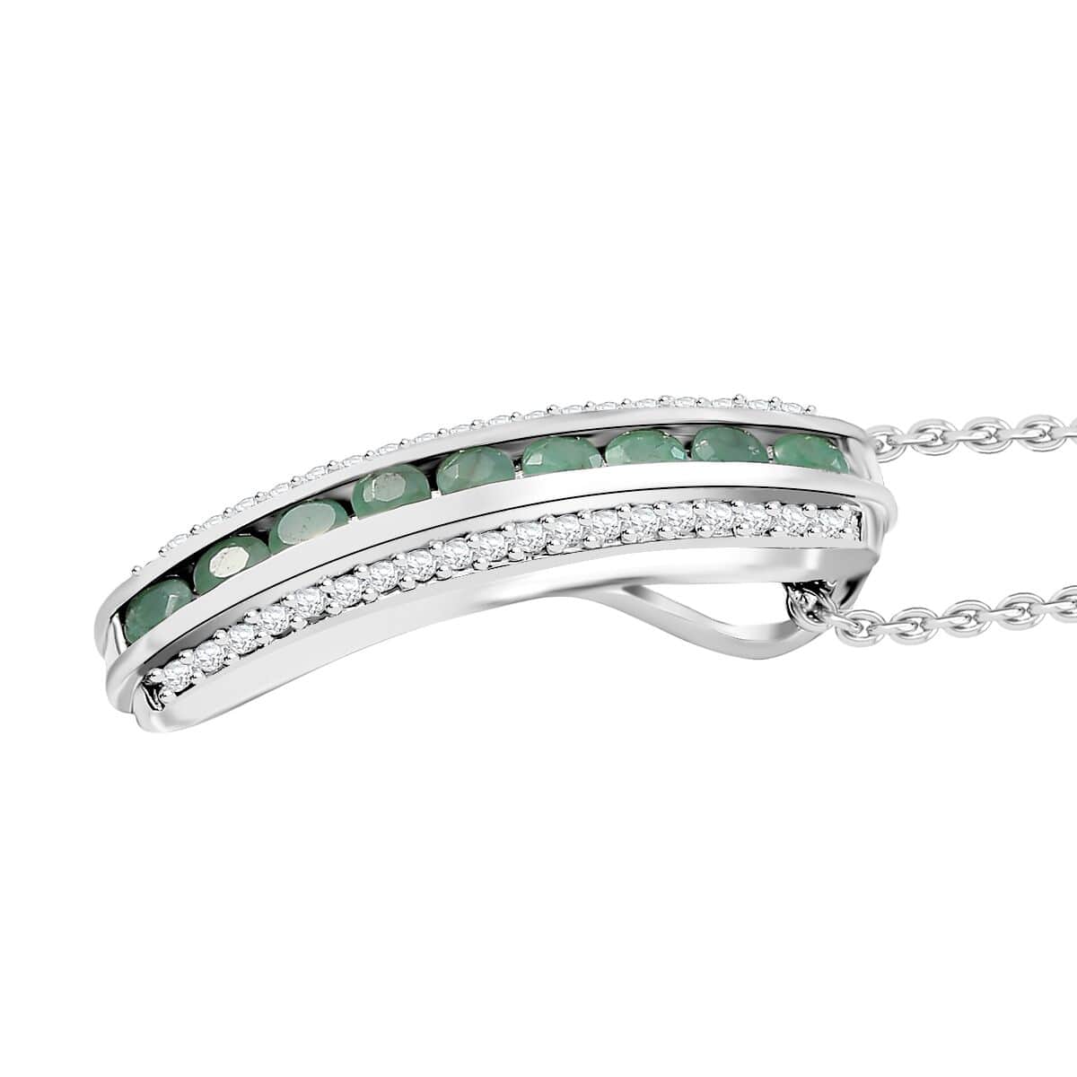 Doorbuster Karis Emerald and White Zircon 1.00 ctw Vertical Bar Pendant in Platinum Bond with Stainless Steel Necklace 20 Inches image number 3