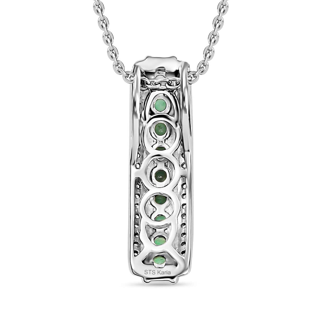 Doorbuster Karis Emerald and White Zircon 1.00 ctw Vertical Bar Pendant in Platinum Bond with Stainless Steel Necklace 20 Inches image number 4