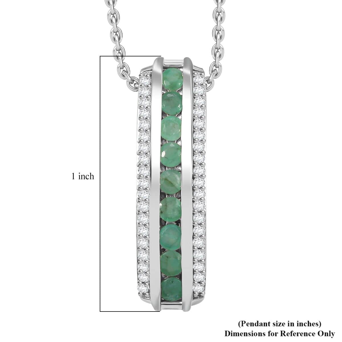 Doorbuster Karis Emerald and White Zircon 1.00 ctw Vertical Bar Pendant in Platinum Bond with Stainless Steel Necklace 20 Inches image number 5