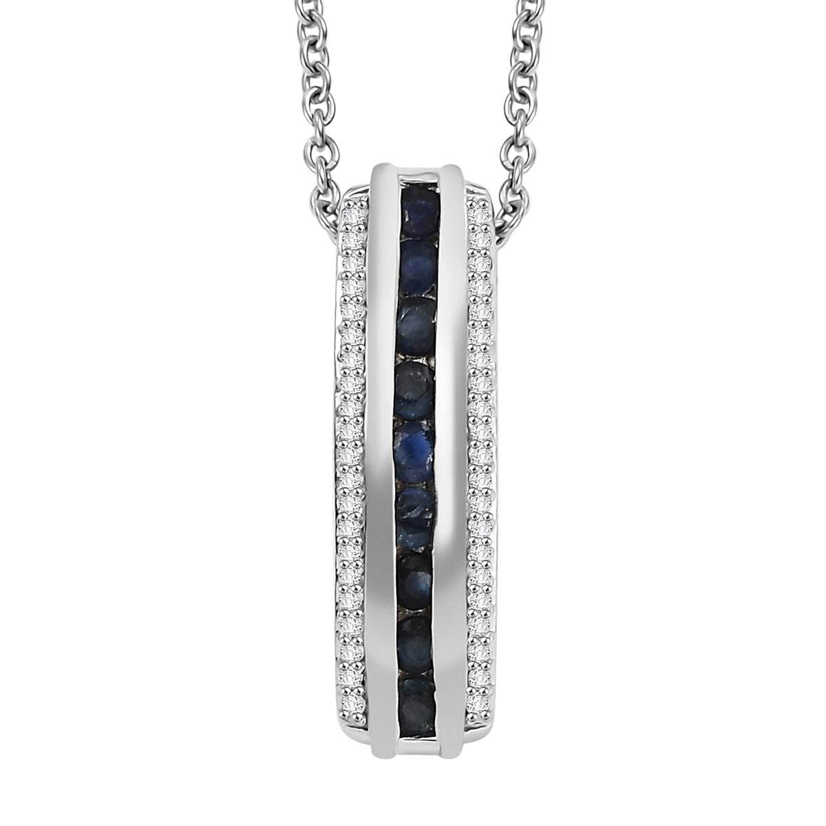 Doorbuster Karis Blue Sapphire and White Zircon 1.15 ctw Pendant in Platinum Bond with Stainless Steel Necklace 20 Inches image number 0