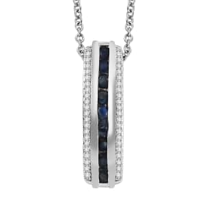 Doorbuster Karis Blue Sapphire and White Zircon 1.15 ctw Pendant in Platinum Bond with Stainless Steel Necklace 20 Inches