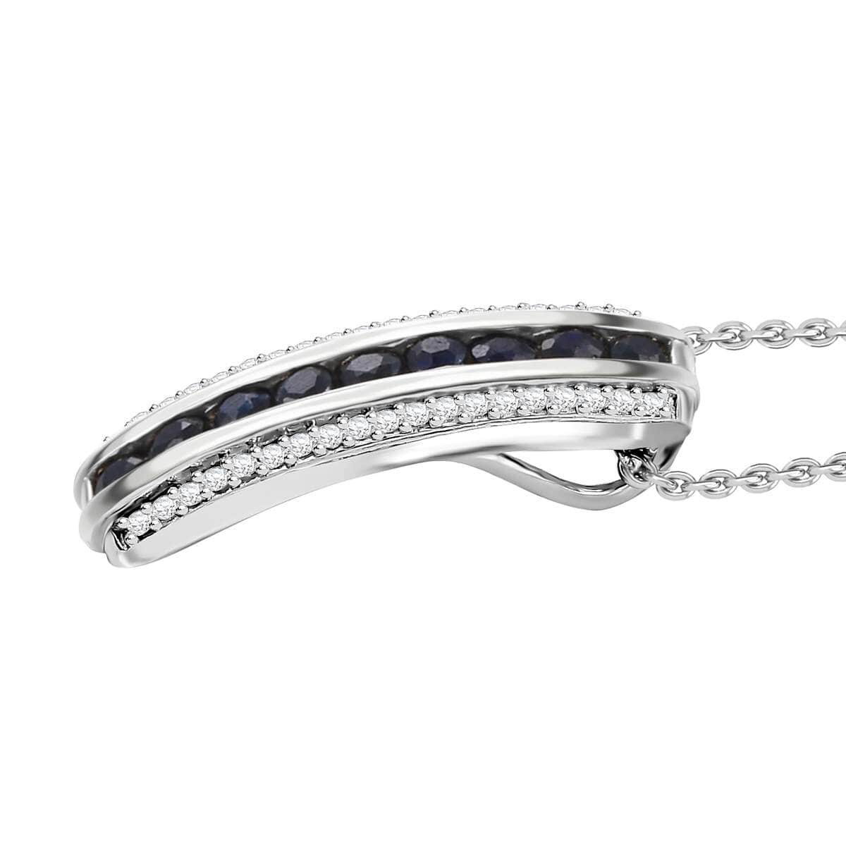 Doorbuster Karis Blue Sapphire and White Zircon 1.15 ctw Pendant in Platinum Bond with Stainless Steel Necklace 20 Inches image number 3