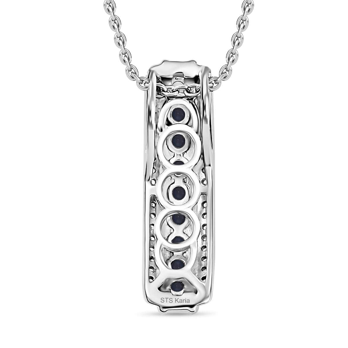 Doorbuster Karis Blue Sapphire and White Zircon 1.15 ctw Pendant in Platinum Bond with Stainless Steel Necklace 20 Inches image number 4