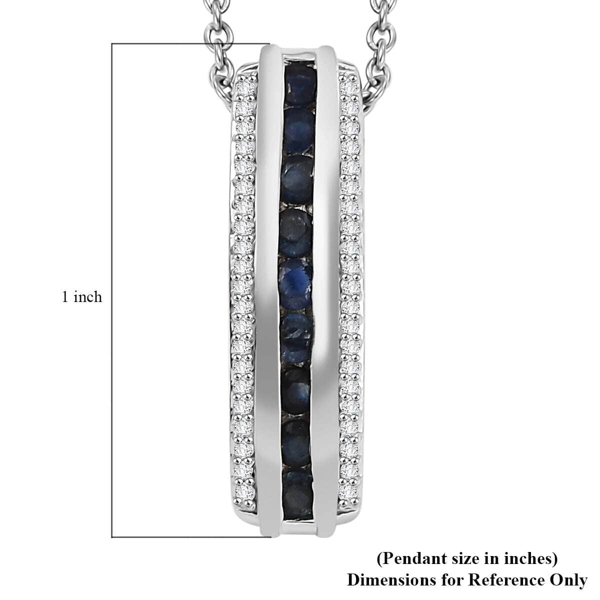 Doorbuster Karis Blue Sapphire and White Zircon 1.15 ctw Pendant in Platinum Bond with Stainless Steel Necklace 20 Inches image number 5