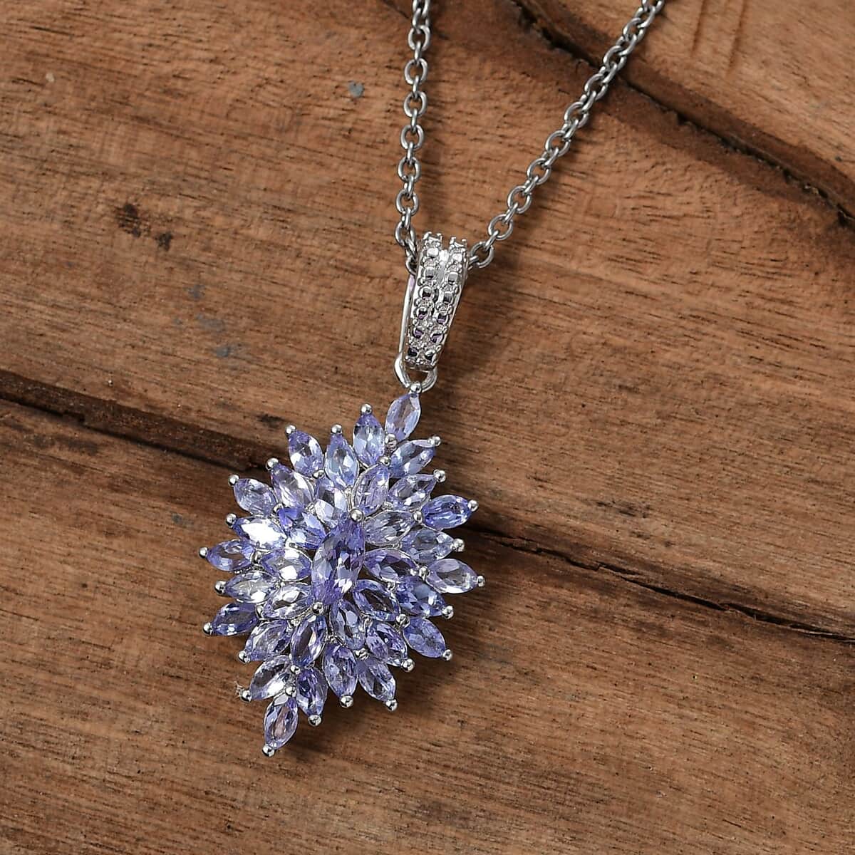 Karis Tanzanite 5.75 ctw Floral Spray Ring (Size 5.0) and Pendant in Platinum Bond with Stainless Steel Necklace 20 Inches image number 2