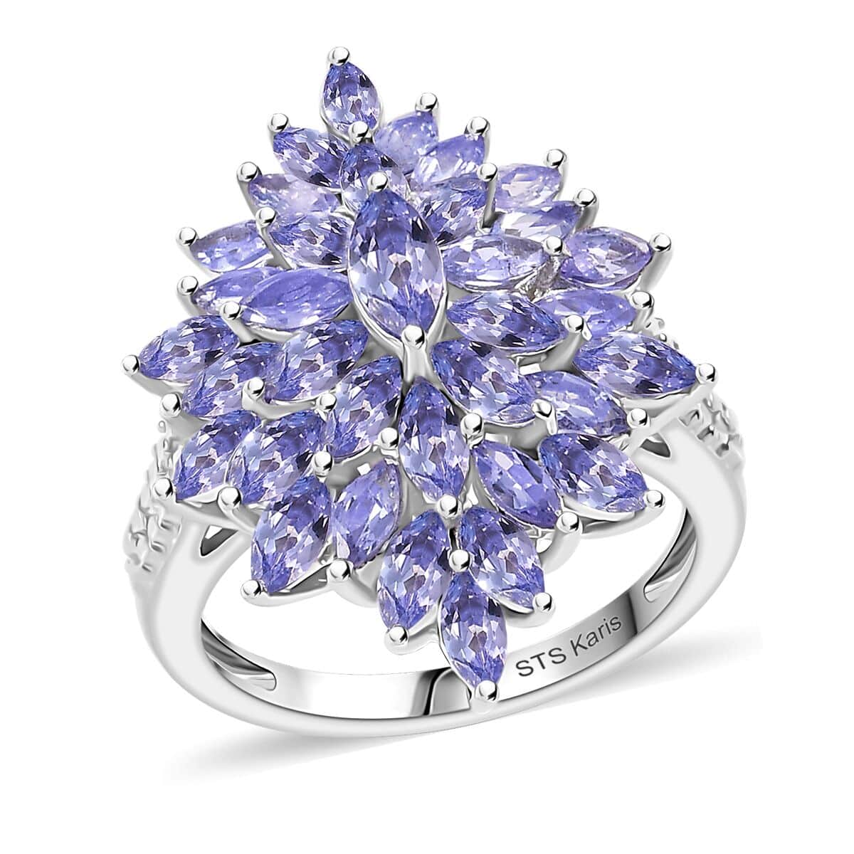 Karis Tanzanite 5.75 ctw Floral Spray Ring (Size 5.0) and Pendant in Platinum Bond with Stainless Steel Necklace 20 Inches image number 4