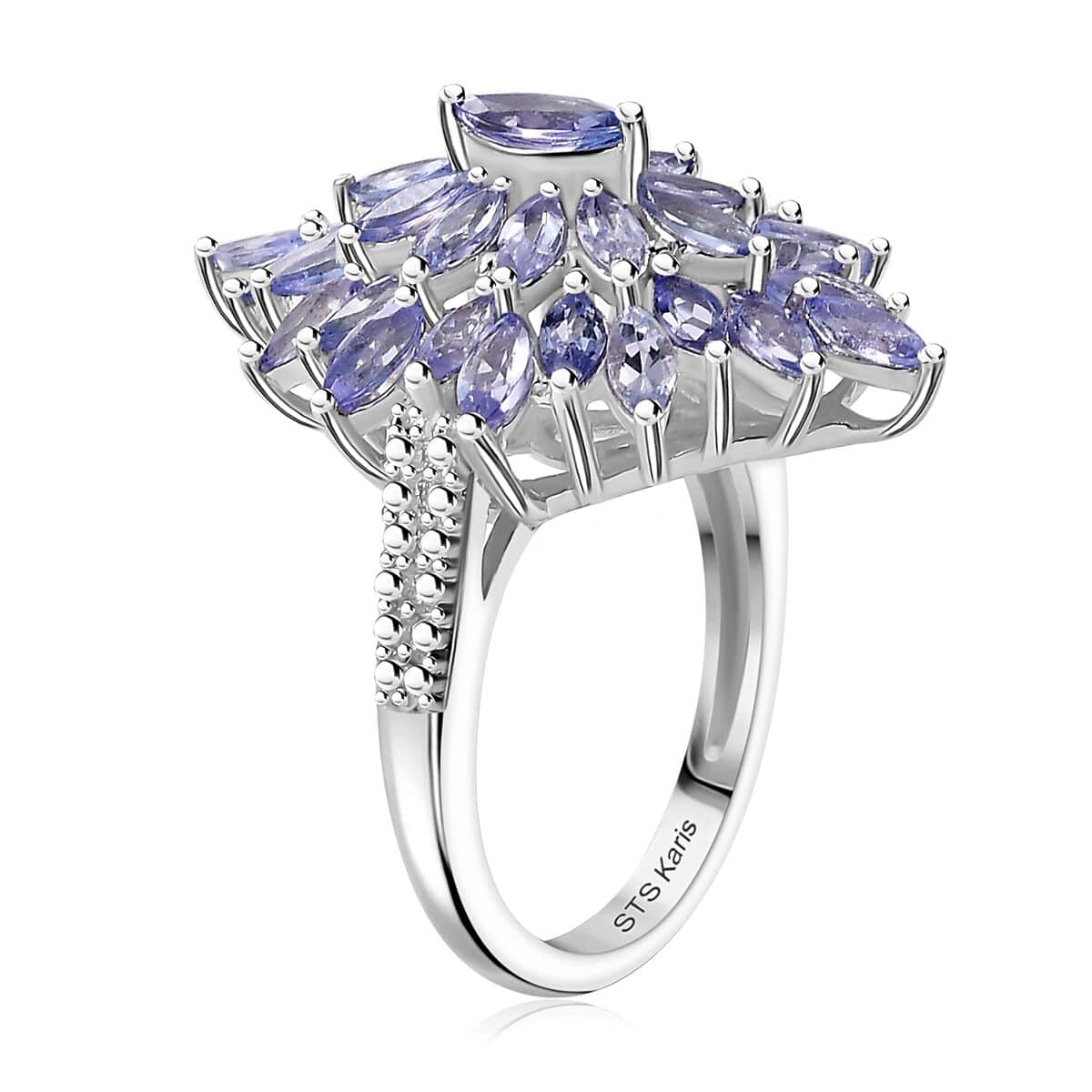 Karis Tanzanite 5.75 ctw Floral Spray Ring (Size 5.0) and Pendant in Platinum Bond with Stainless Steel Necklace 20 Inches image number 5