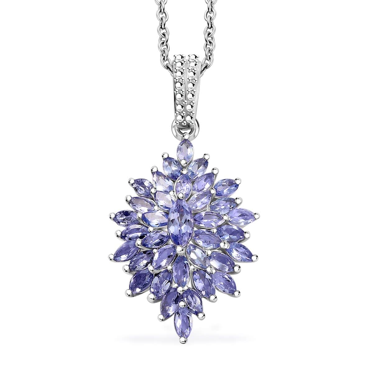 Karis Tanzanite 5.75 ctw Floral Spray Ring (Size 5.0) and Pendant in Platinum Bond with Stainless Steel Necklace 20 Inches image number 7