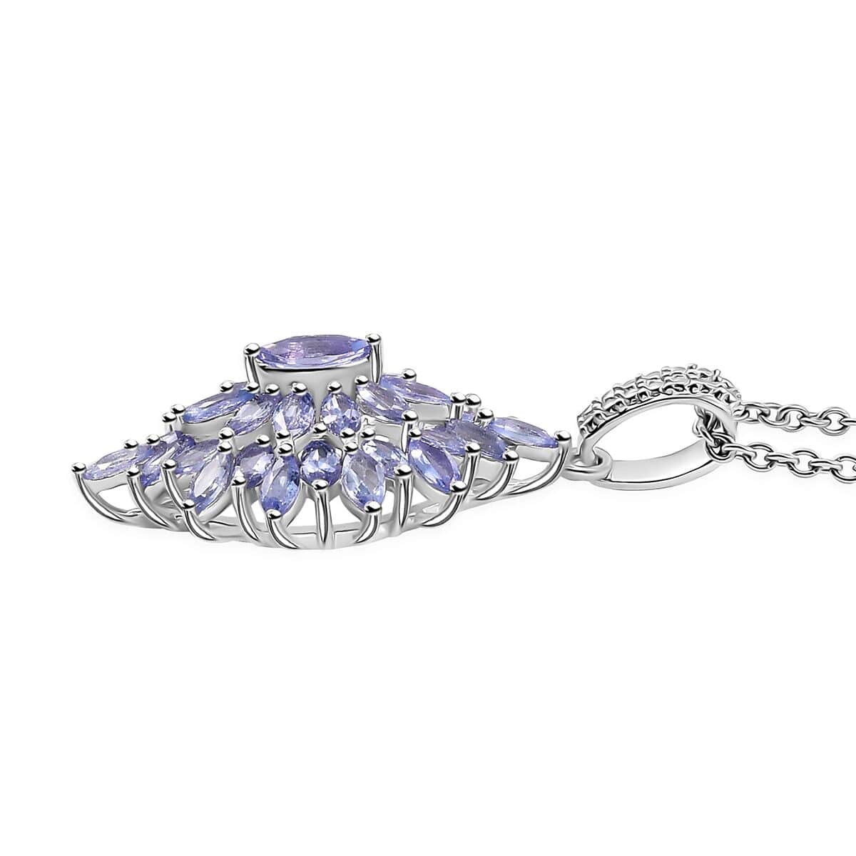 Karis Tanzanite 5.75 ctw Floral Spray Ring (Size 5.0) and Pendant in Platinum Bond with Stainless Steel Necklace 20 Inches image number 8