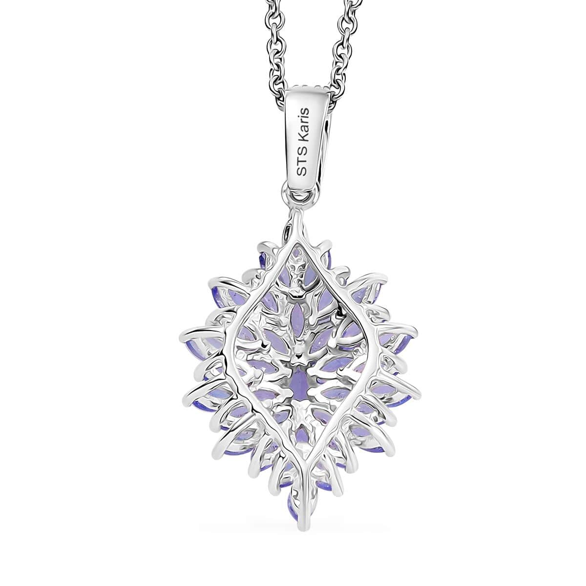 Karis Tanzanite 5.75 ctw Floral Spray Ring (Size 5.0) and Pendant in Platinum Bond with Stainless Steel Necklace 20 Inches image number 9