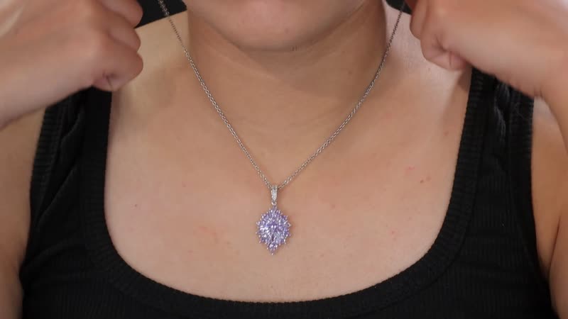 Karis Tanzanite 5.75 ctw Floral Spray Ring (Size 5.0) and Pendant in Platinum Bond with Stainless Steel Necklace 20 Inches