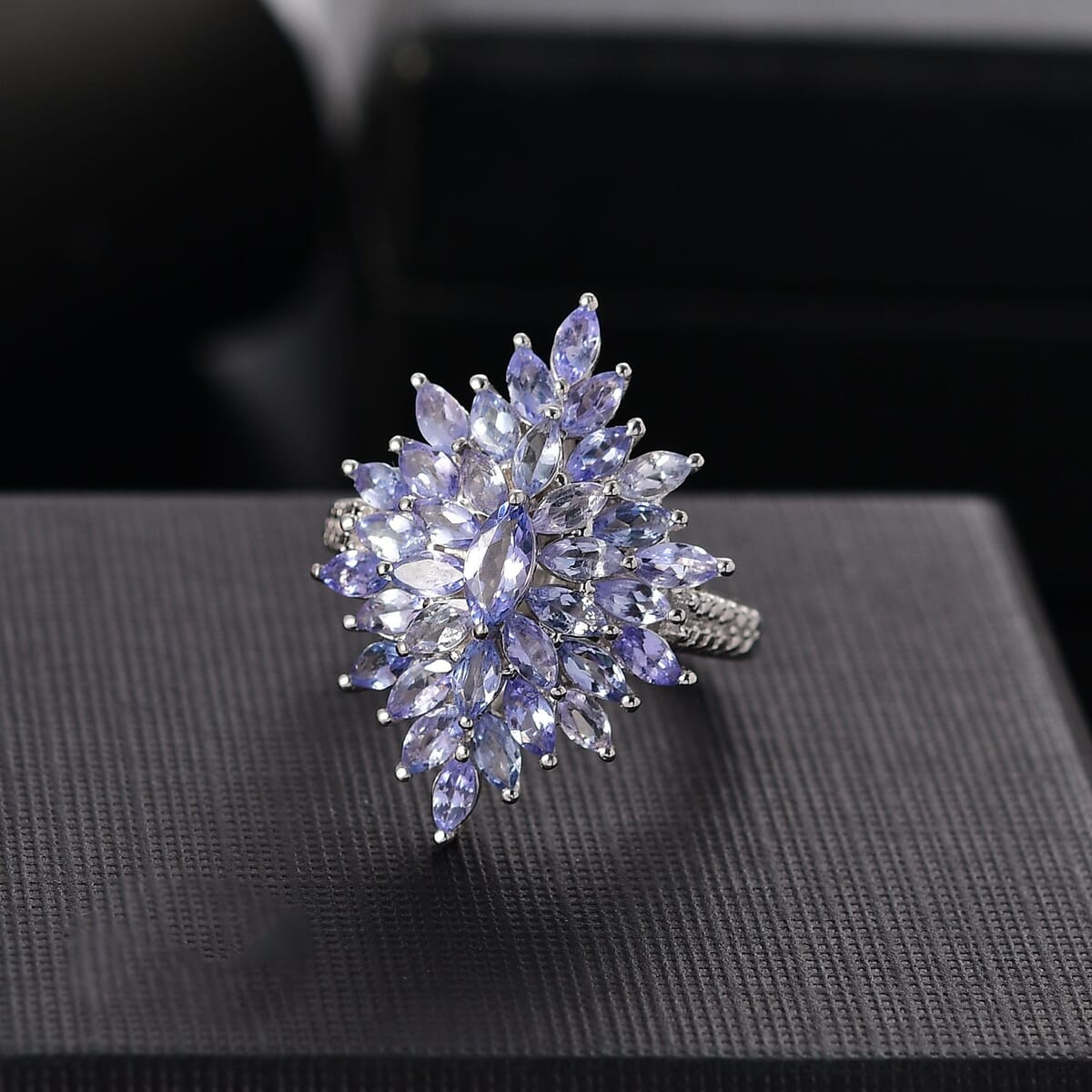 Karis Tanzanite 5.75 ctw Floral Spray Ring (Size 6.0) and Pendant in Platinum Bond with Stainless Steel Necklace 20 Inches image number 1