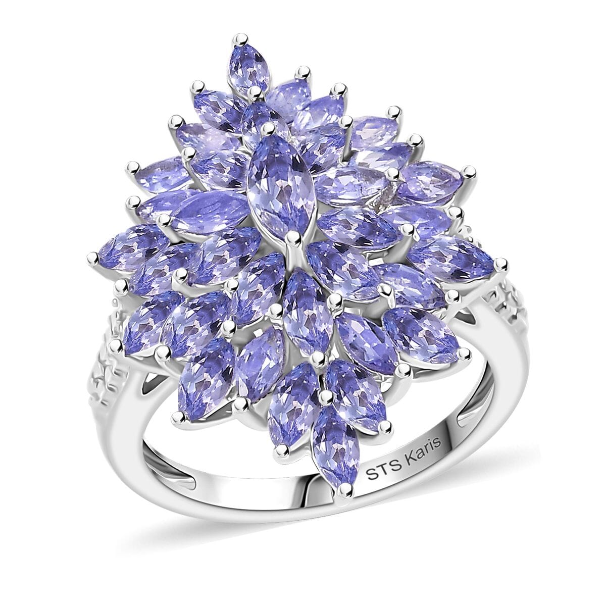 Karis Tanzanite 5.75 ctw Floral Spray Ring (Size 6.0) and Pendant in Platinum Bond with Stainless Steel Necklace 20 Inches image number 4
