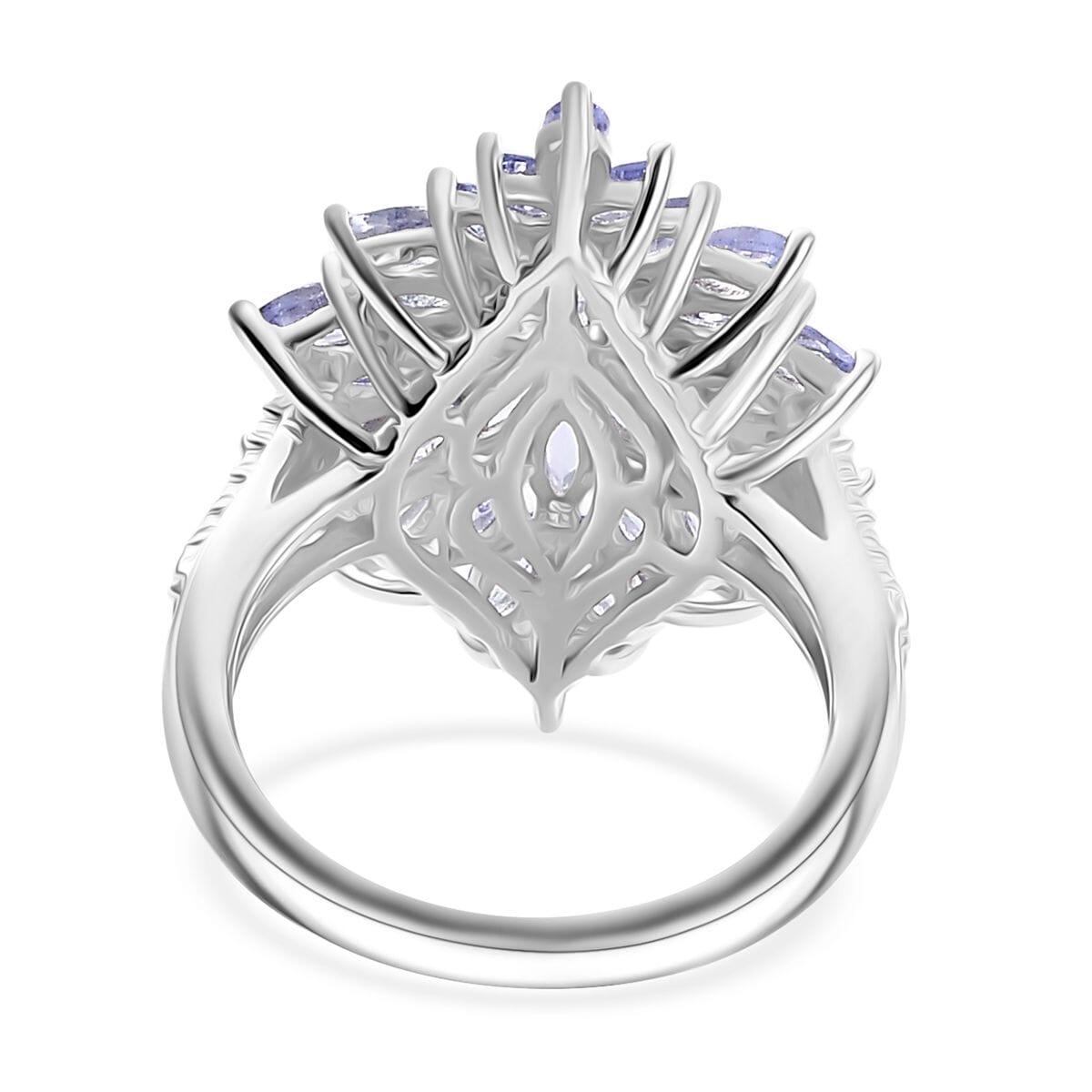 Karis Tanzanite 5.75 ctw Floral Spray Ring (Size 6.0) and Pendant in Platinum Bond with Stainless Steel Necklace 20 Inches image number 6